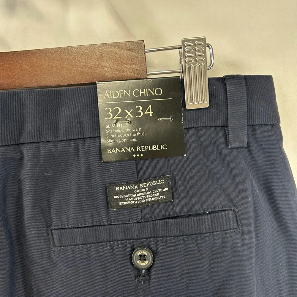 Banana Republic Aiden Chino Pants Mens 32x34 Navy Blue Slim Fit Cotton New